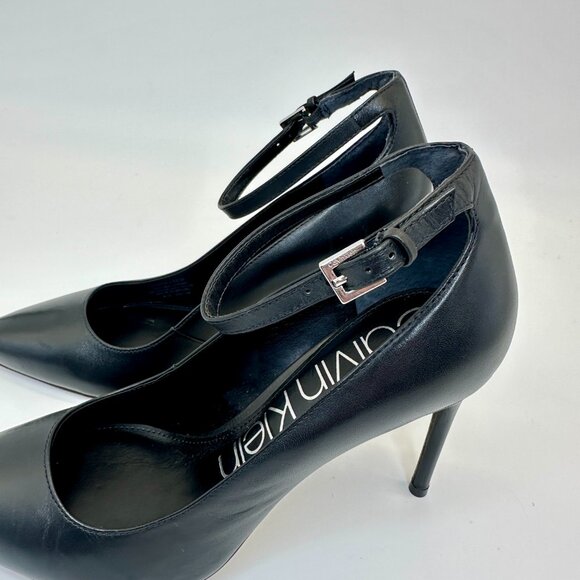 Calvin Klein Black Leather Stiletto Heels Sz 10 - Picture 6 of 8